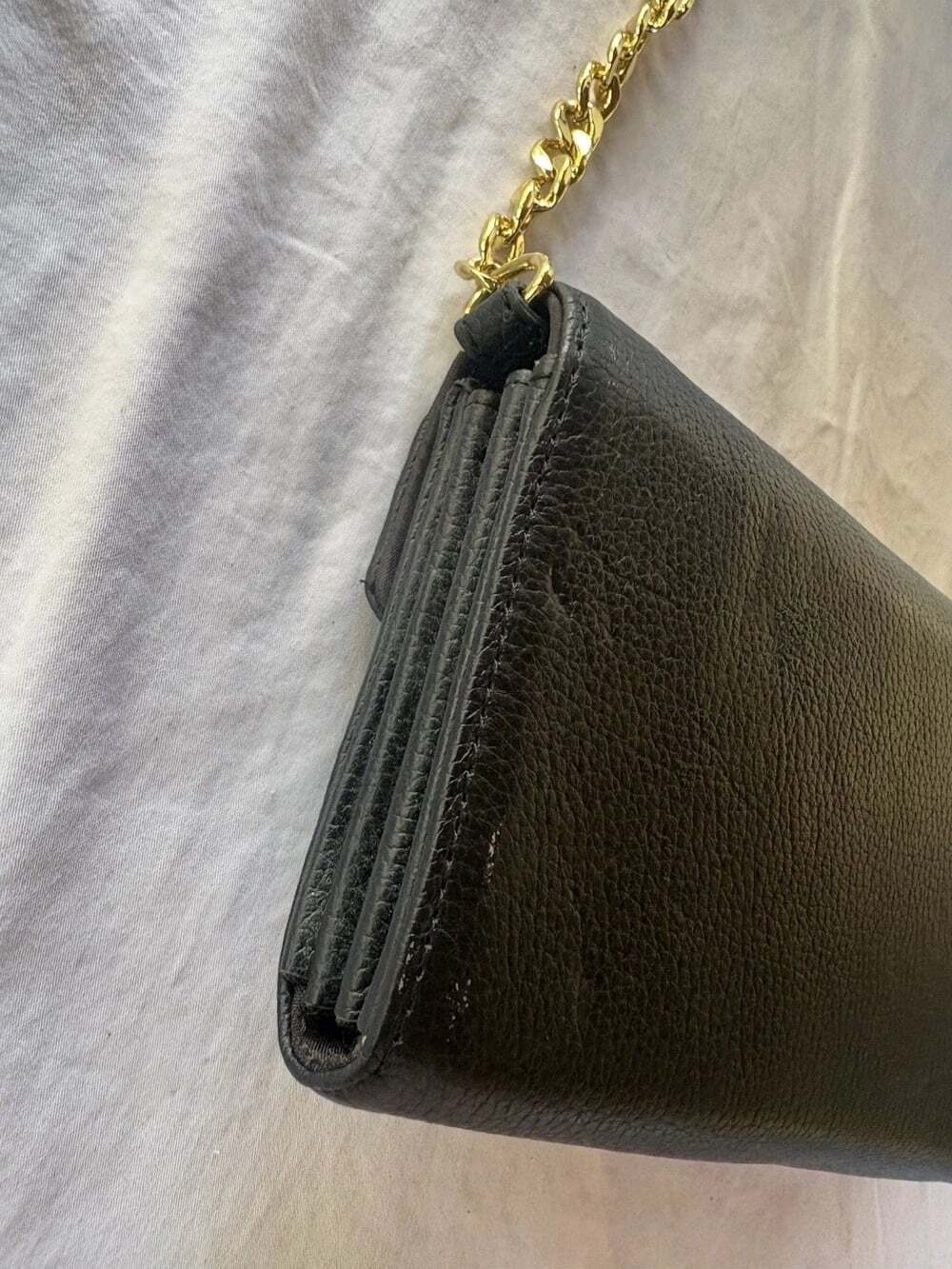 STELLA & MAX Black Faux Leather Small Crossbody Bag Gold Chain Snap Closure - Picture 6 of 9